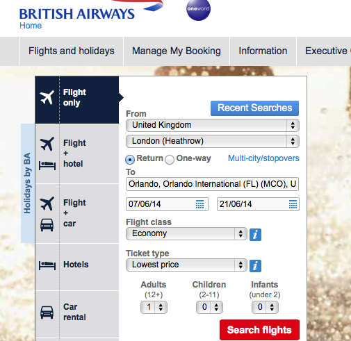 British airways booking