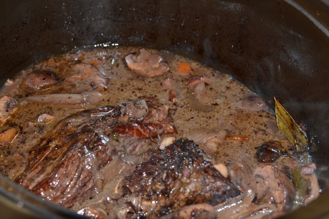 Slow cooked spanish beef and mushrooms