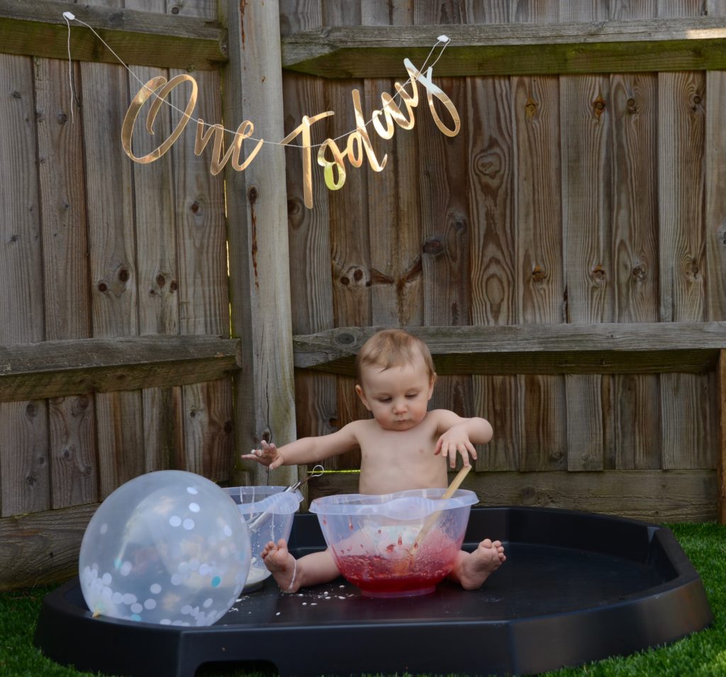 Baby outdoor messy play