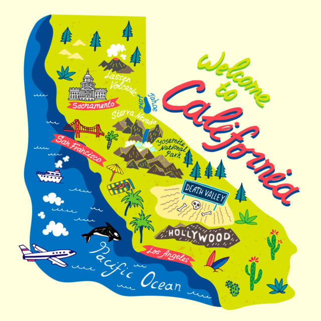 Cartoon map of California