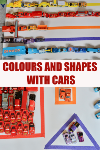 Learning colours and shapes with toy cars - easy toddler learning activity