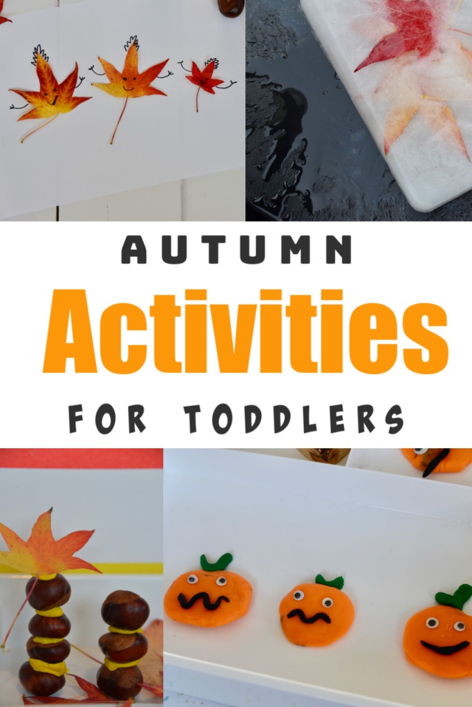 Autumn Activities for Toddlers - fun autumn themed toddler activities, includes autumn ice, play dough pumpkins and more #autumnplay #sutumnscience