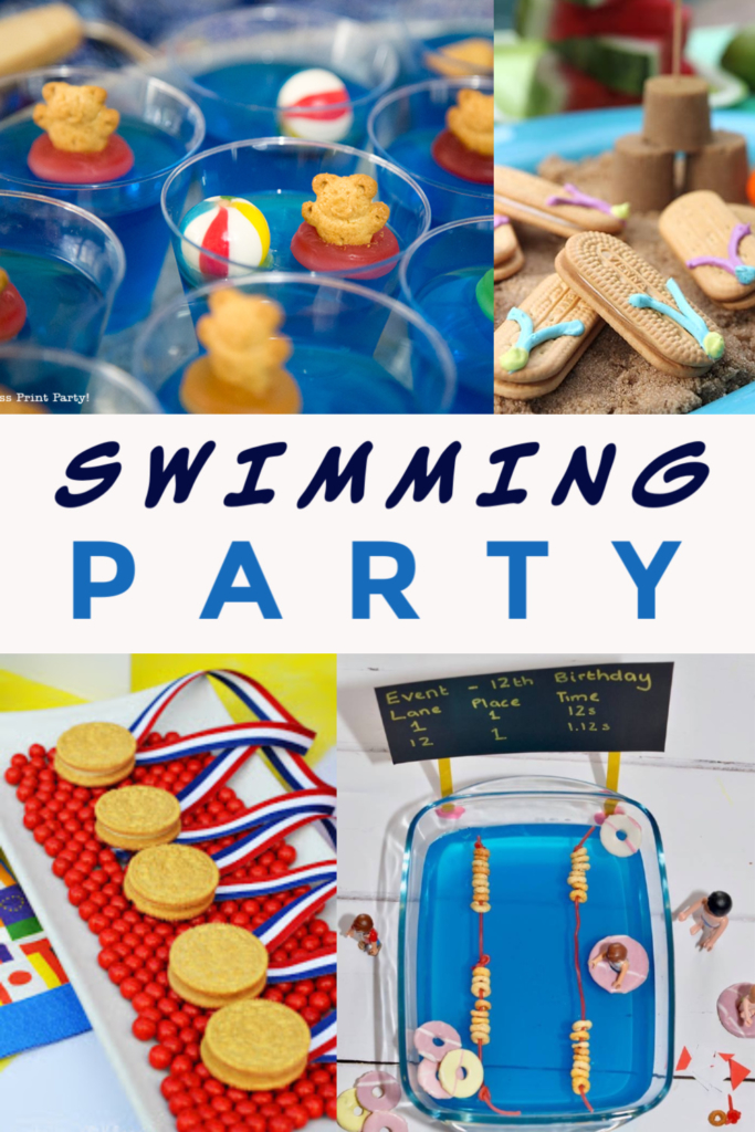 great ideas for a swimming party - swimming pool jelly, google invites and swimming pool treat ideas too! #swimmingpartyideas #swimmingcake #swimmingjelly