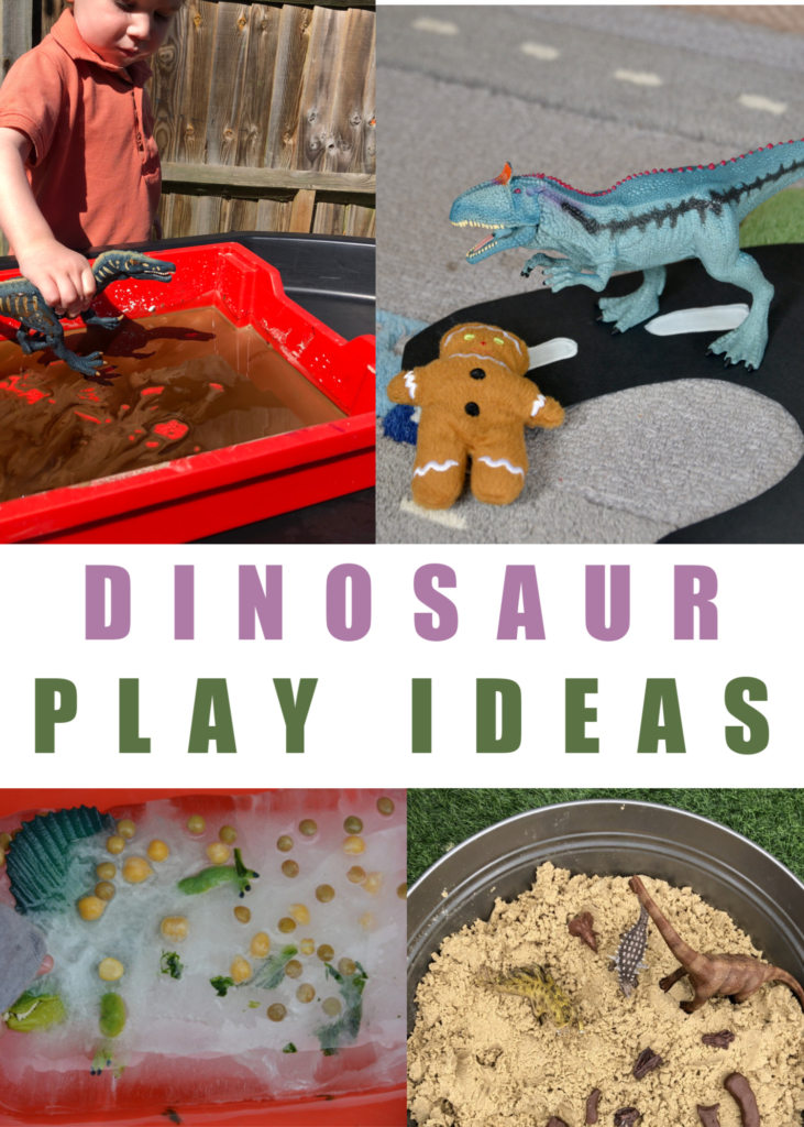 Dinosaur play ideas for kids - make an ice excavation, dinosaur swam, dinosaur tea party and lots more dinosaur play ideas for kids #dinosaursforkids #sensoryplay 