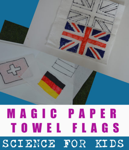 Magic paper towel art, fun craft for learning about flags #crafstforkids #flags