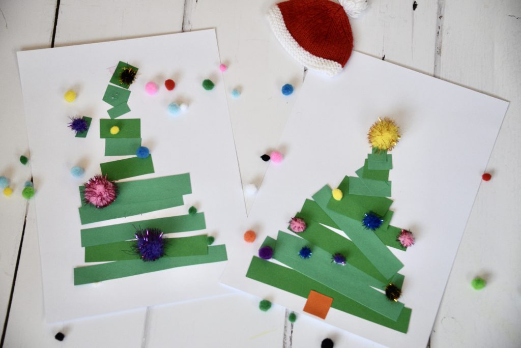 Easy Christmas Tree Craft using strips of paper