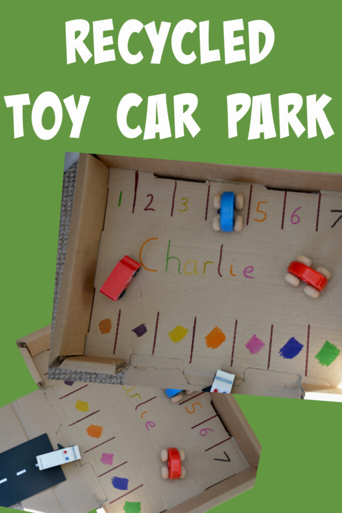 Easy recycled toy car car park made from and old cardboard box #recycledcrafts #carcrafts #cardboardboxcrafts