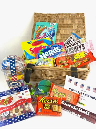 image of a gift hamper full of American sweets