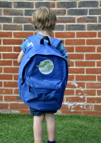 boy with a personalised backpack on his bag