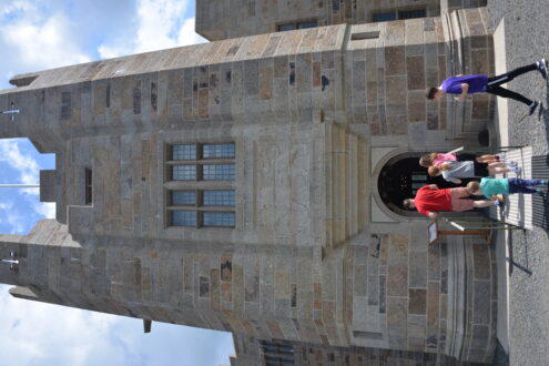 family entering Castle Drogo