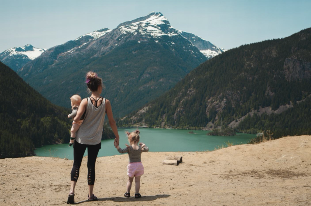 Family looking out into the mountains