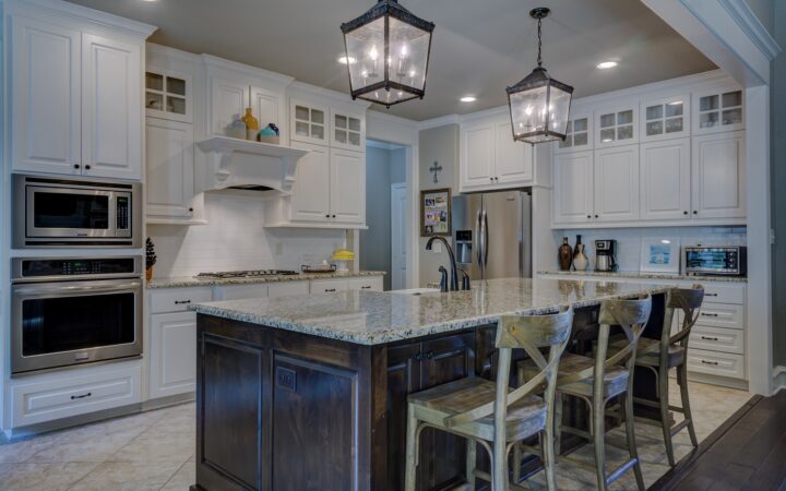 Beautiful fresh modern kitchen with a central island