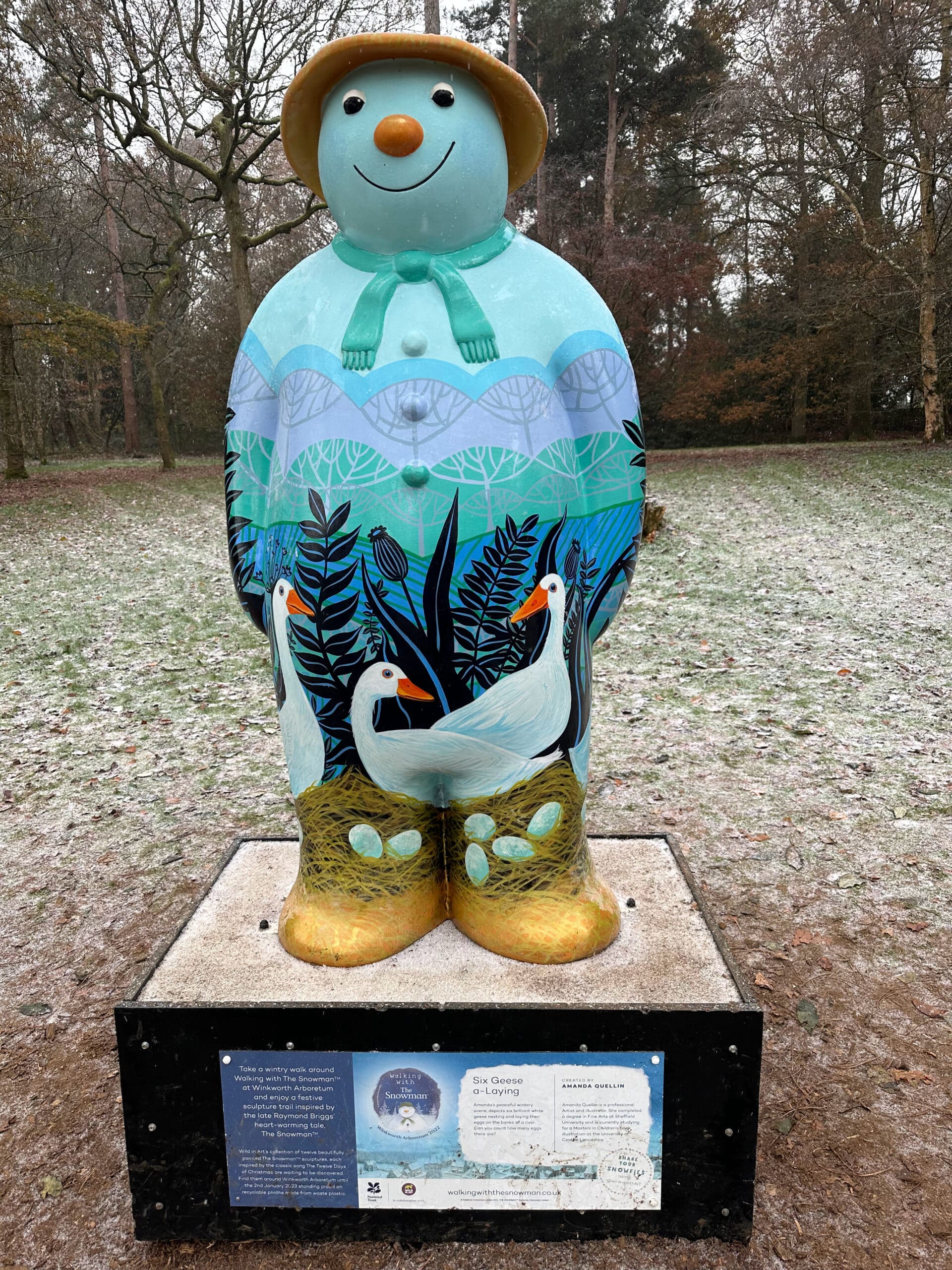 Snowman sculptures at wink worth Arboretum. 