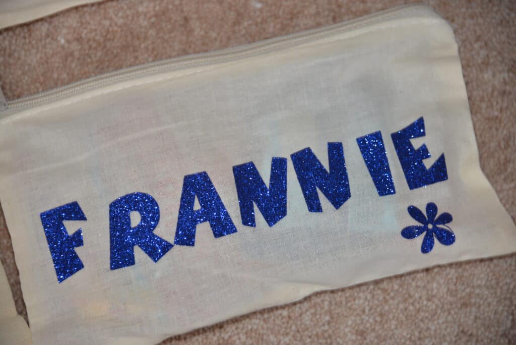 pencil case with cricut lettering on for a party favour