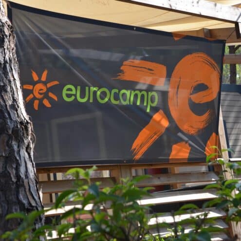 eurocamp sign on the decking of a mobile home at La Baume