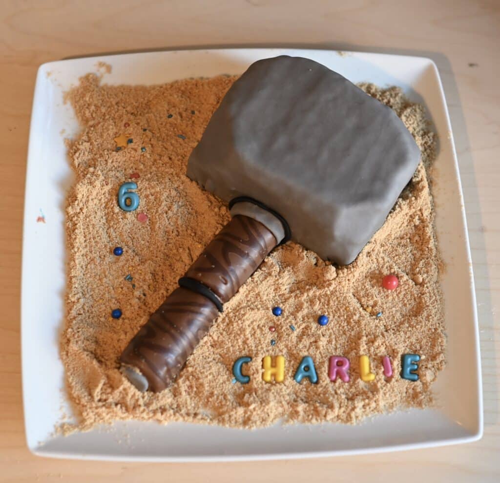 Homemade Thor's hammer party cake