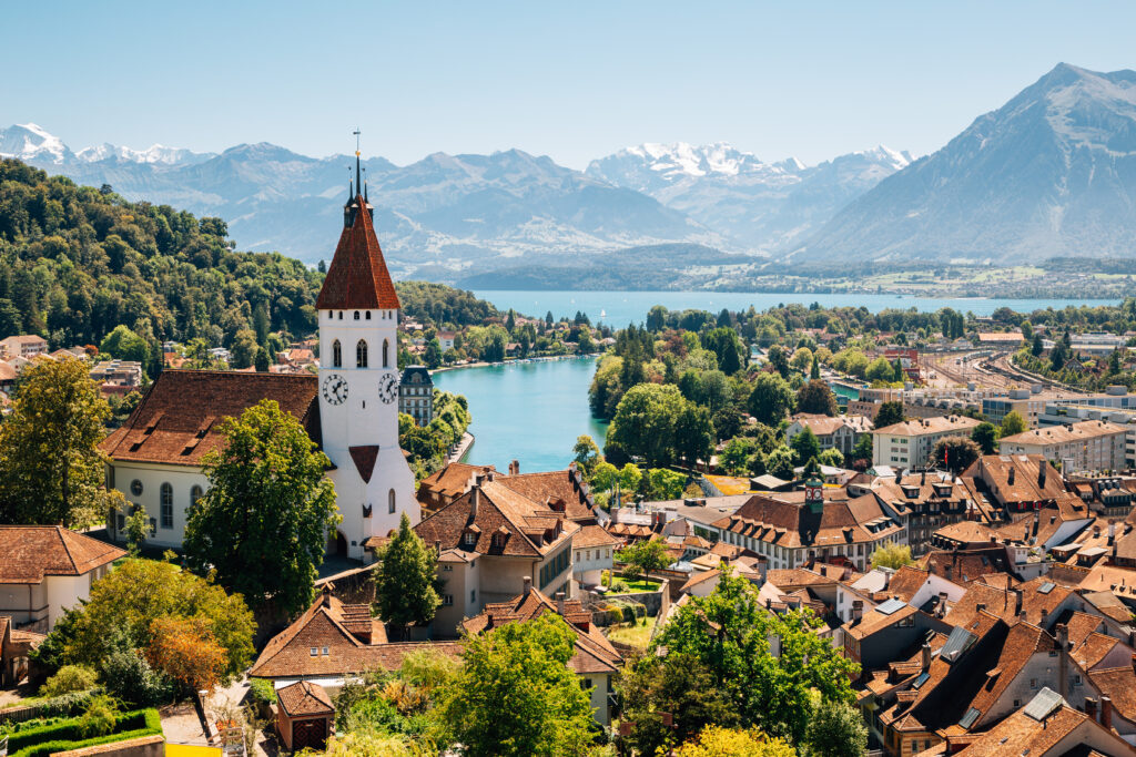 Thun cityspace with Alps mountain and lake in Switzerland