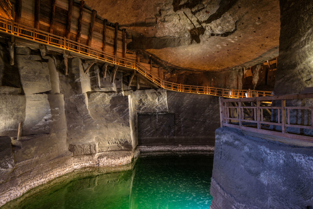 Lake in the salt mine of Wieliczka, Poland.