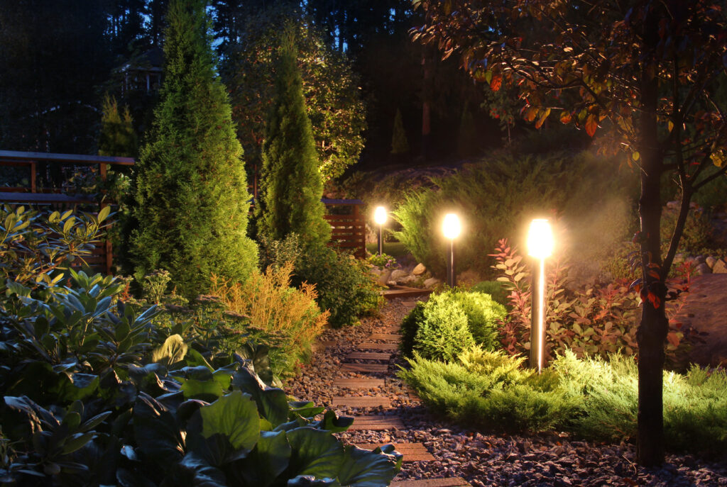 garden lights down a path