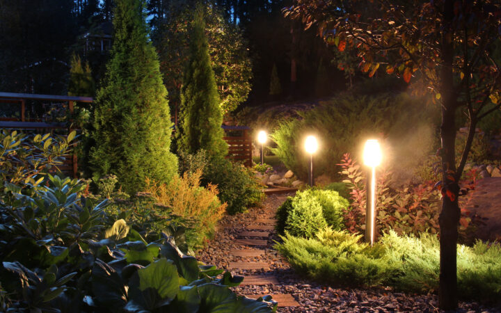 garden lights down a path