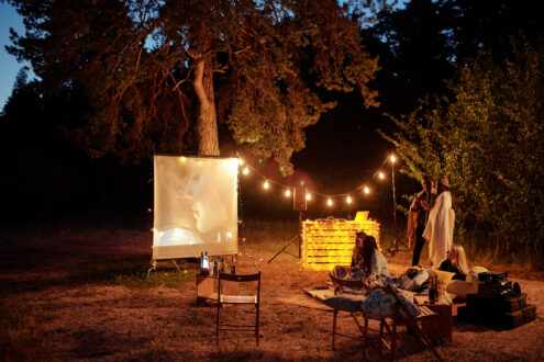 outdoor movies set up for a teenage birthday party