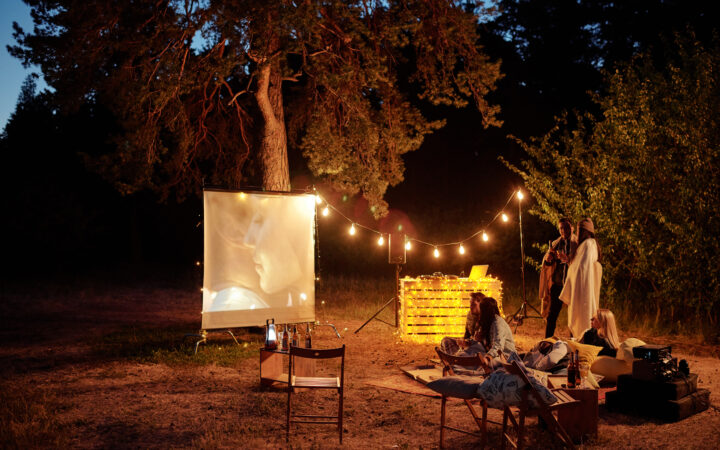 outdoor movies set up for a teenage birthday party