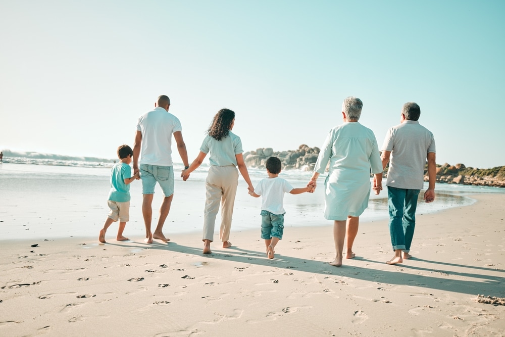 multigenerational family on a beach